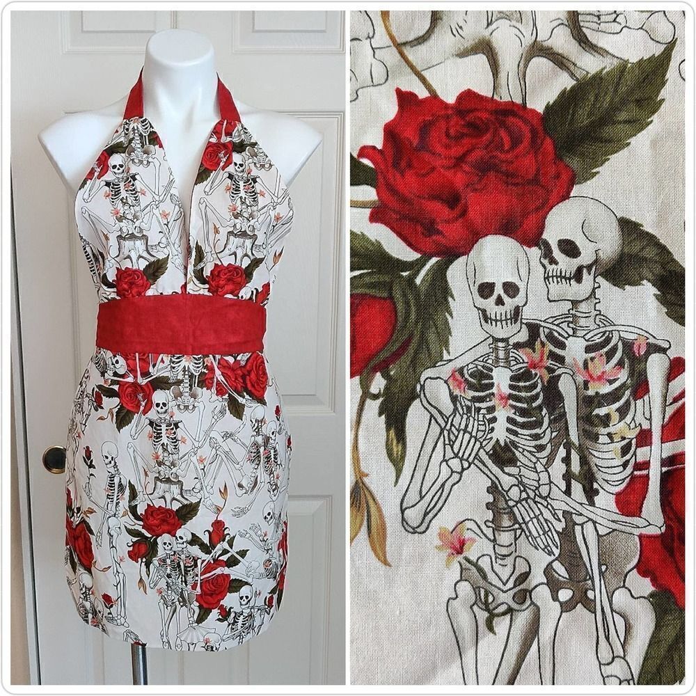 Skeletons and Roses Retro Hostess Apron